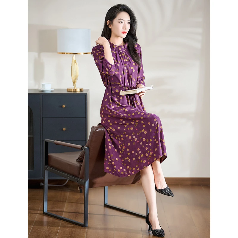 2025春季上新轻奢高级显气质显瘦波点紫色连衣裙#CLQ17823