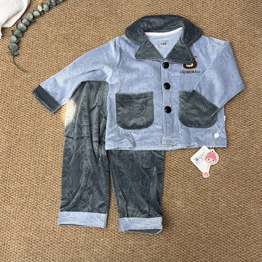 草莓小丸子 儿童冬季高品质海岛珊瑚绒家居服套装（100-170）