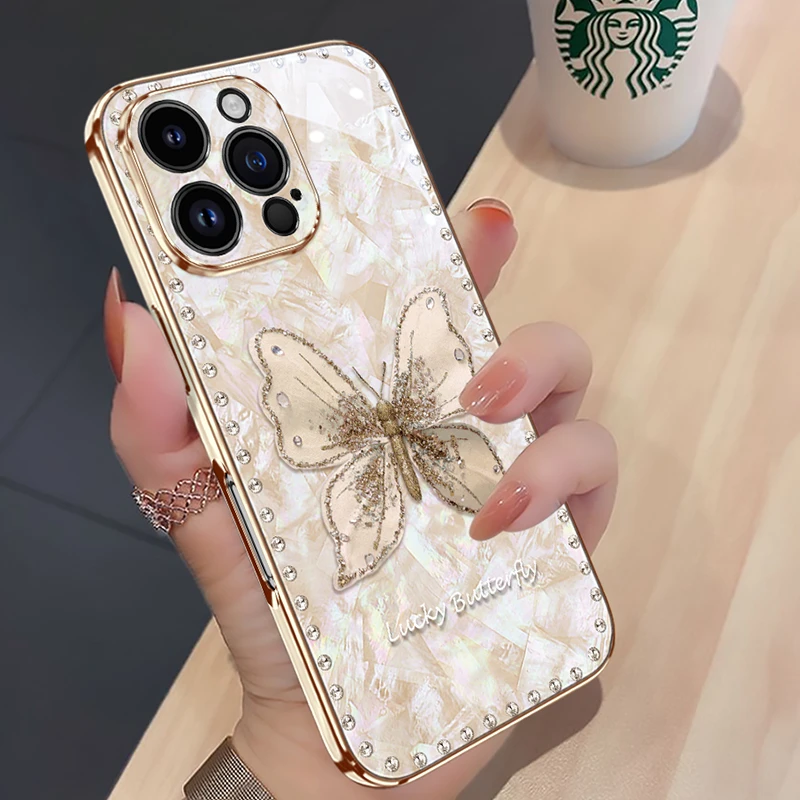 贝母蝴蝶适用iPhone17promax手机壳高级苹果16新款高档高颜值防摔