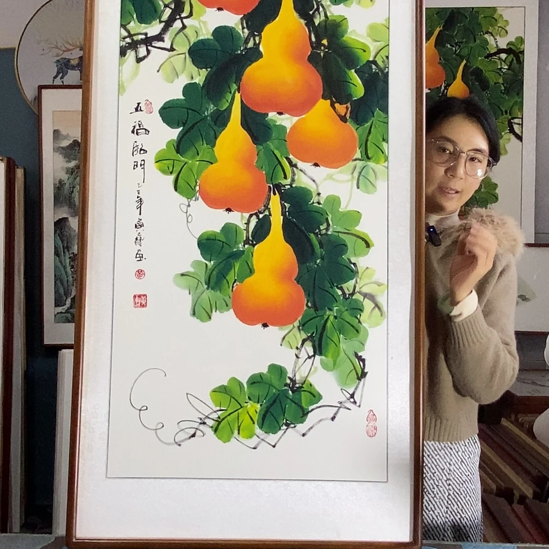 国画手写手绘带框包邮国画作品62✖️122