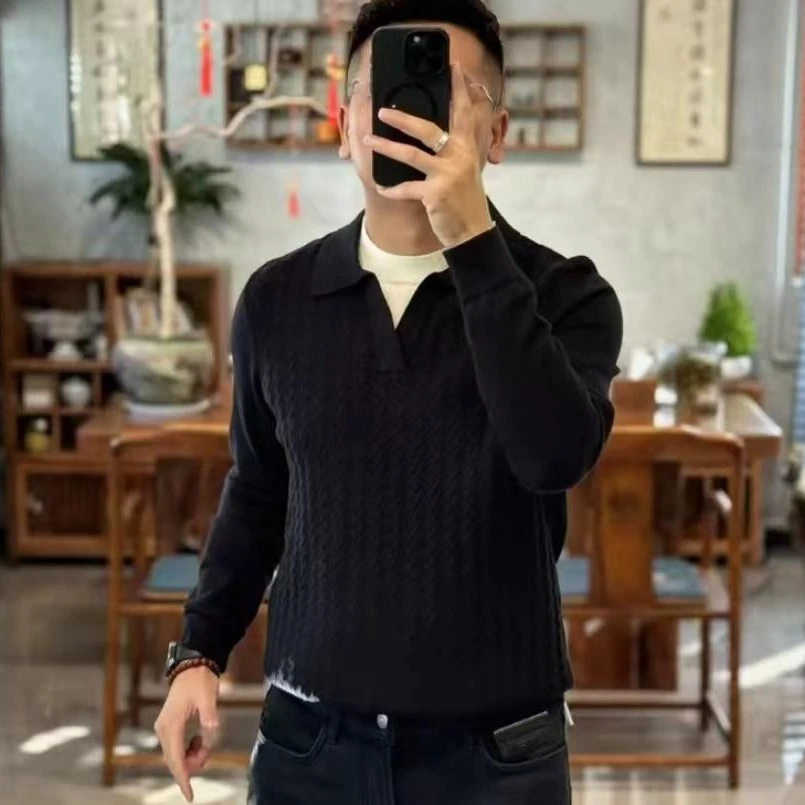 男士毛衣2025秋冬新款欧版轻奢高品质潮流针织衫套头海鸥领假两件