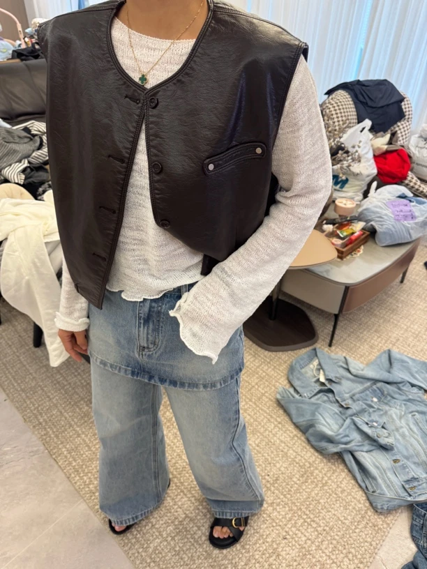 宽松美式侘寂风百搭两色马甲