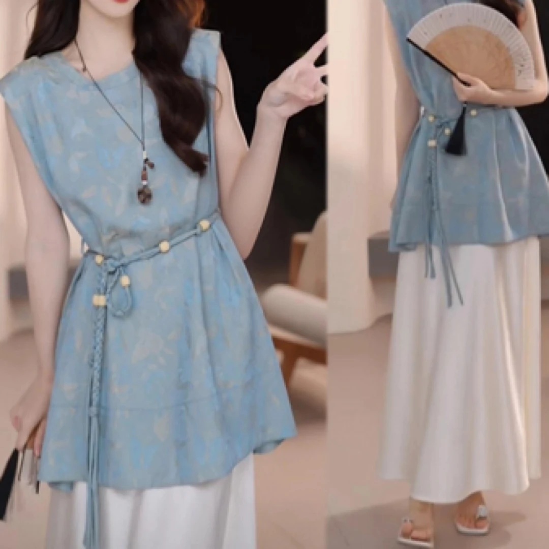 轻奢高级新中式马甲背心半裙女装套装2025年夏季新款减龄款三件套