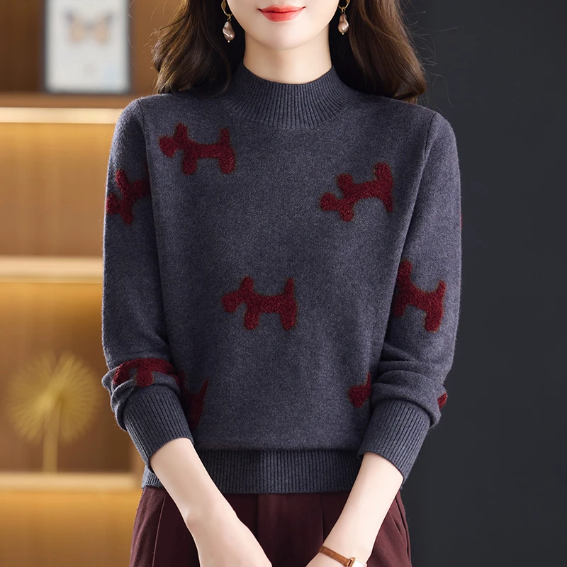 半高领印花短款毛衣女2025秋冬新款小个子洋气加厚保暖打底针织衫