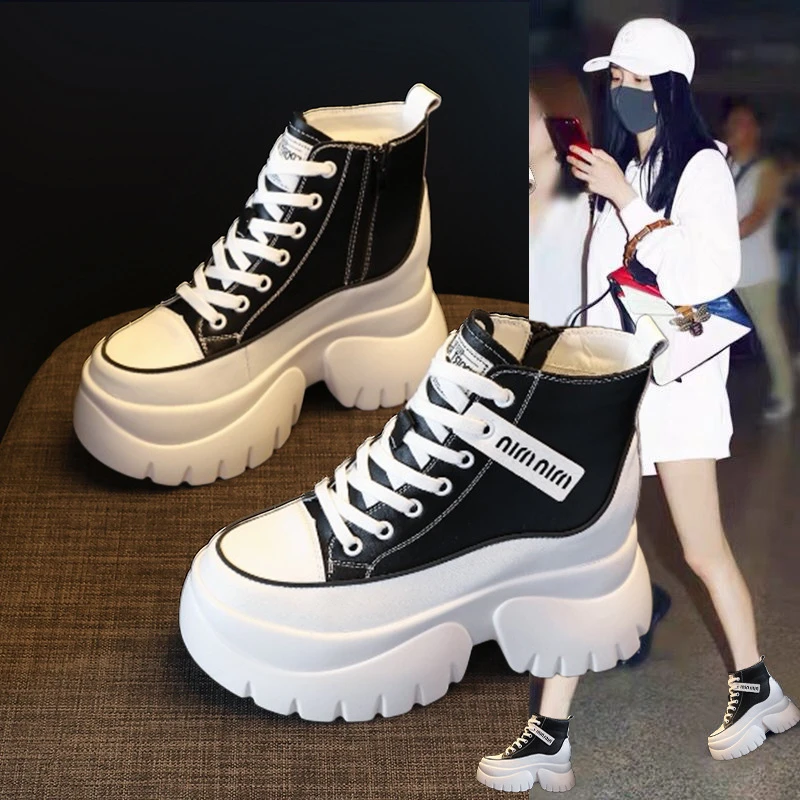 潮流百搭设计休闲高帮鞋2025秋季新款时尚轻便增高运动帆布鞋