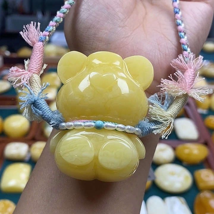 琥珀未镶嵌珠宝奇石蜜蜡小熊吊坠