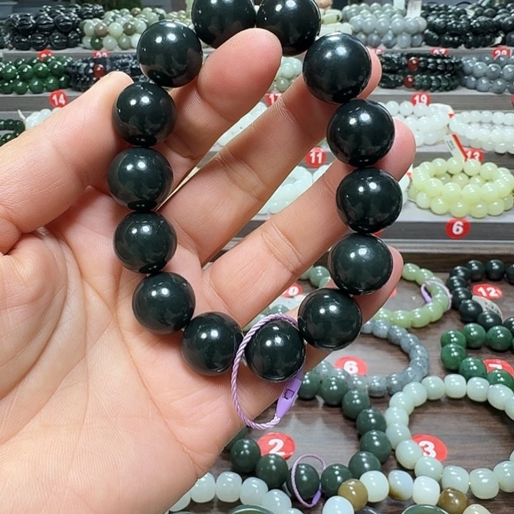 未镶嵌手链和田玉新疆黑青一细卡16