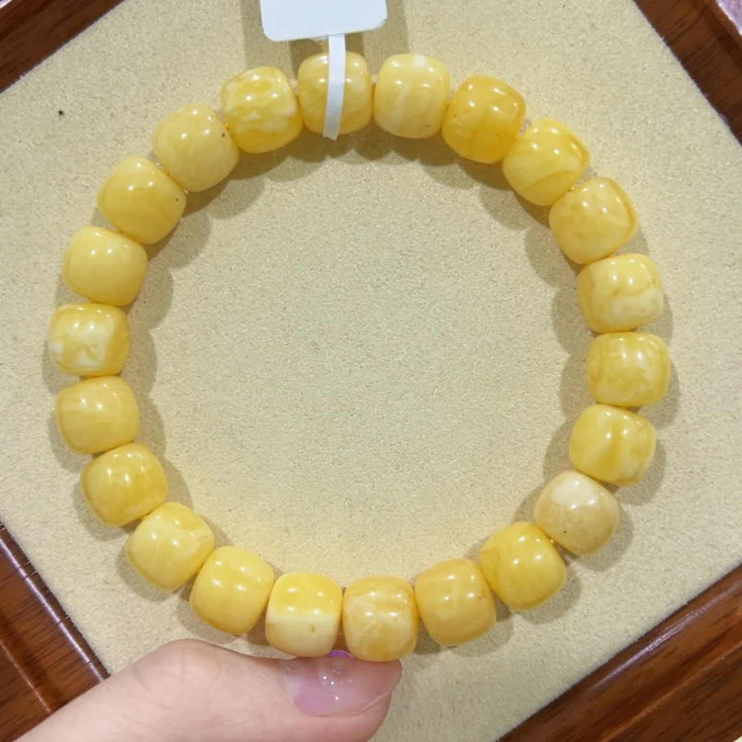 蜜蜡手链未镶嵌10.5m浓蜡奶油黄 微瑕