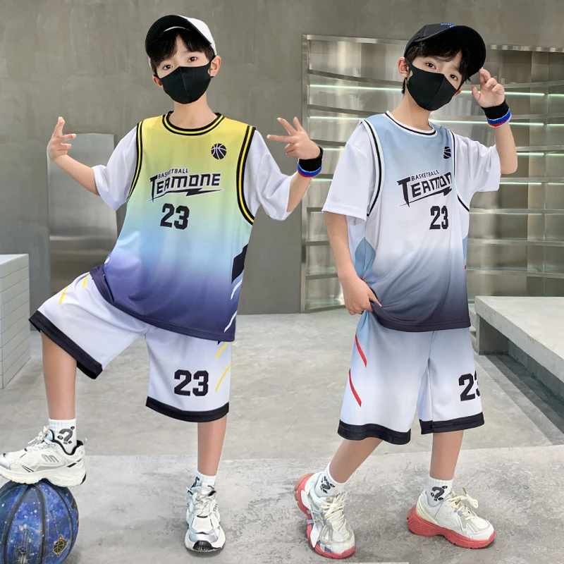 男童短袖套装篮球服2025新款渐变23号球衣两件套中大童训练服速干