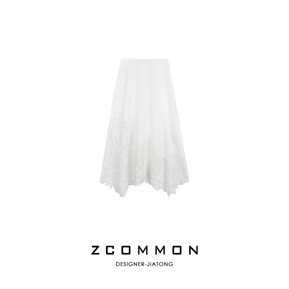 Z common【黑标系列】亚麻不规则镂空重工刺绣褶皱半身裙 2508045