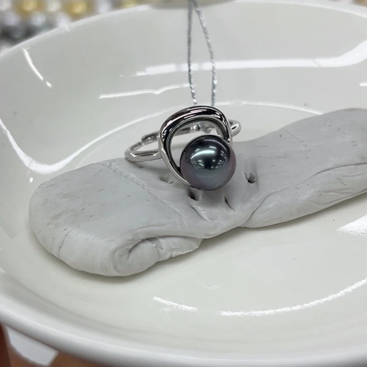 银S925镶嵌戒指海水珍珠8-9mm150号