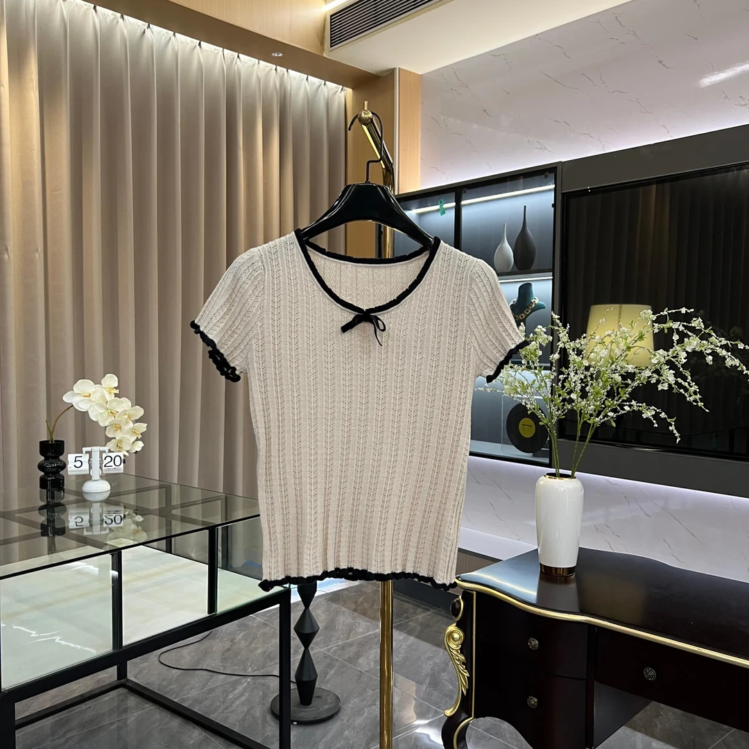 韩系轻薄蝴蝶结工艺针织衫短袖上衣时尚百搭GK-233
