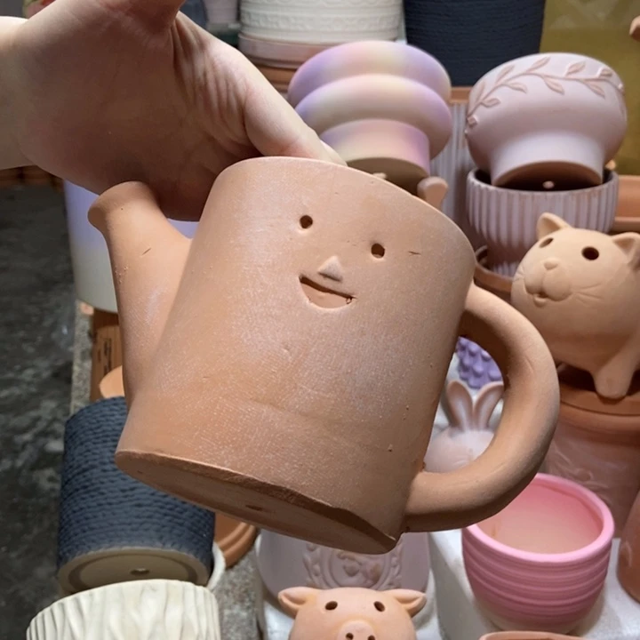 17×10红陶笑脸水壶花盆 粗陶1个