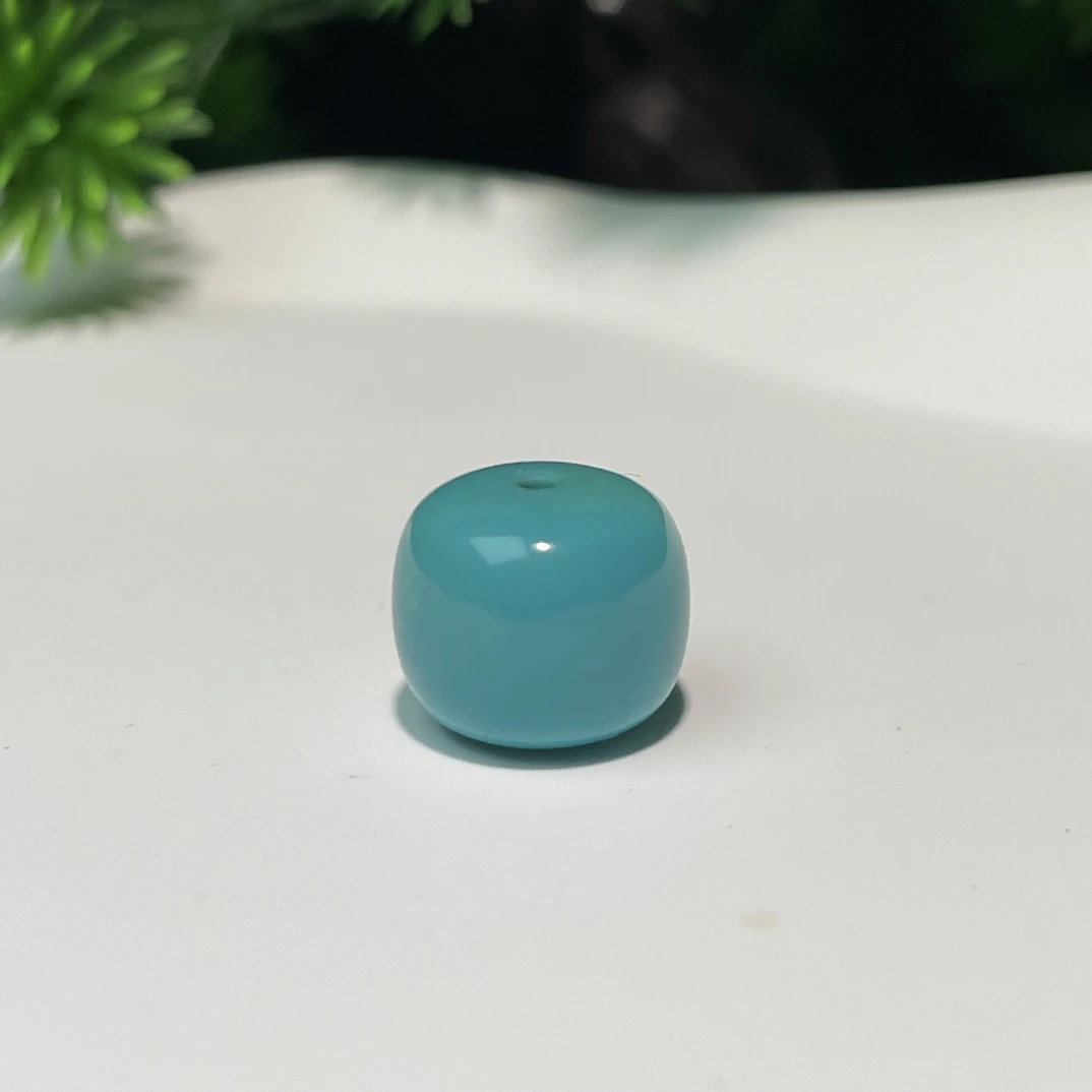 湖北天然原矿绿松石高瓷玉化精品老型单珠10.8*9.2mm