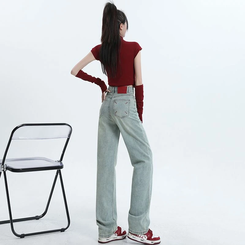 小个子女无弹夏季高腰无弹力长裤牛仔裤薄款百搭宽松山本风显瘦
