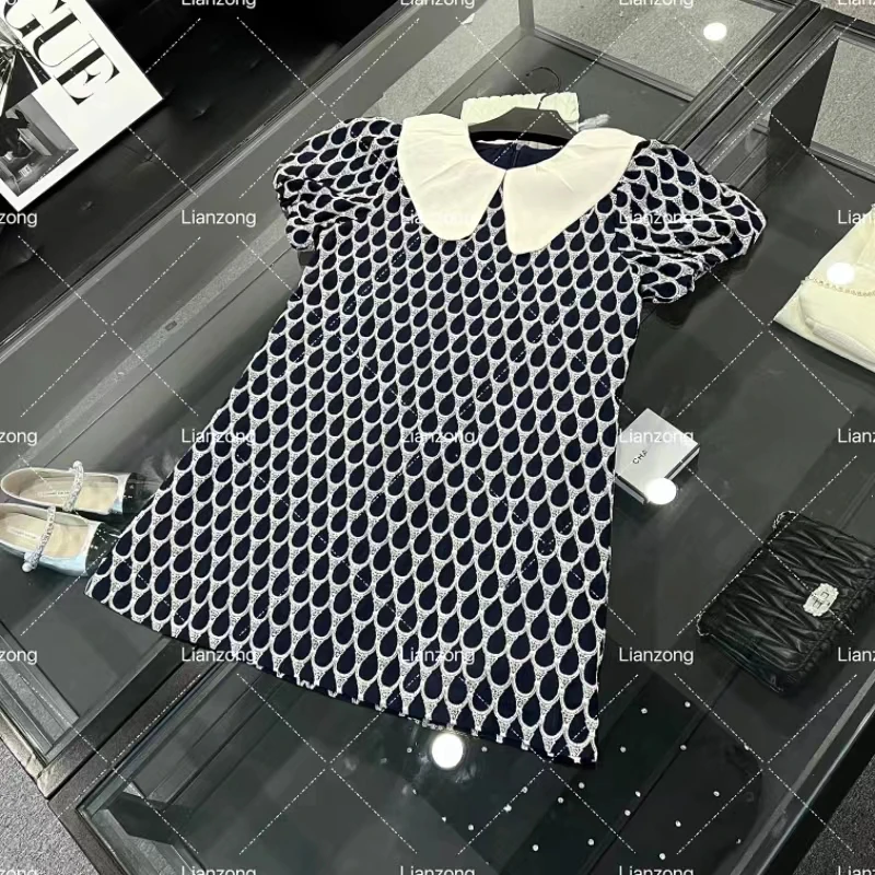 脸总-撞色减龄娃娃领连衣裙女夏季新款时尚泡泡袖宽松显瘦A裙子潮