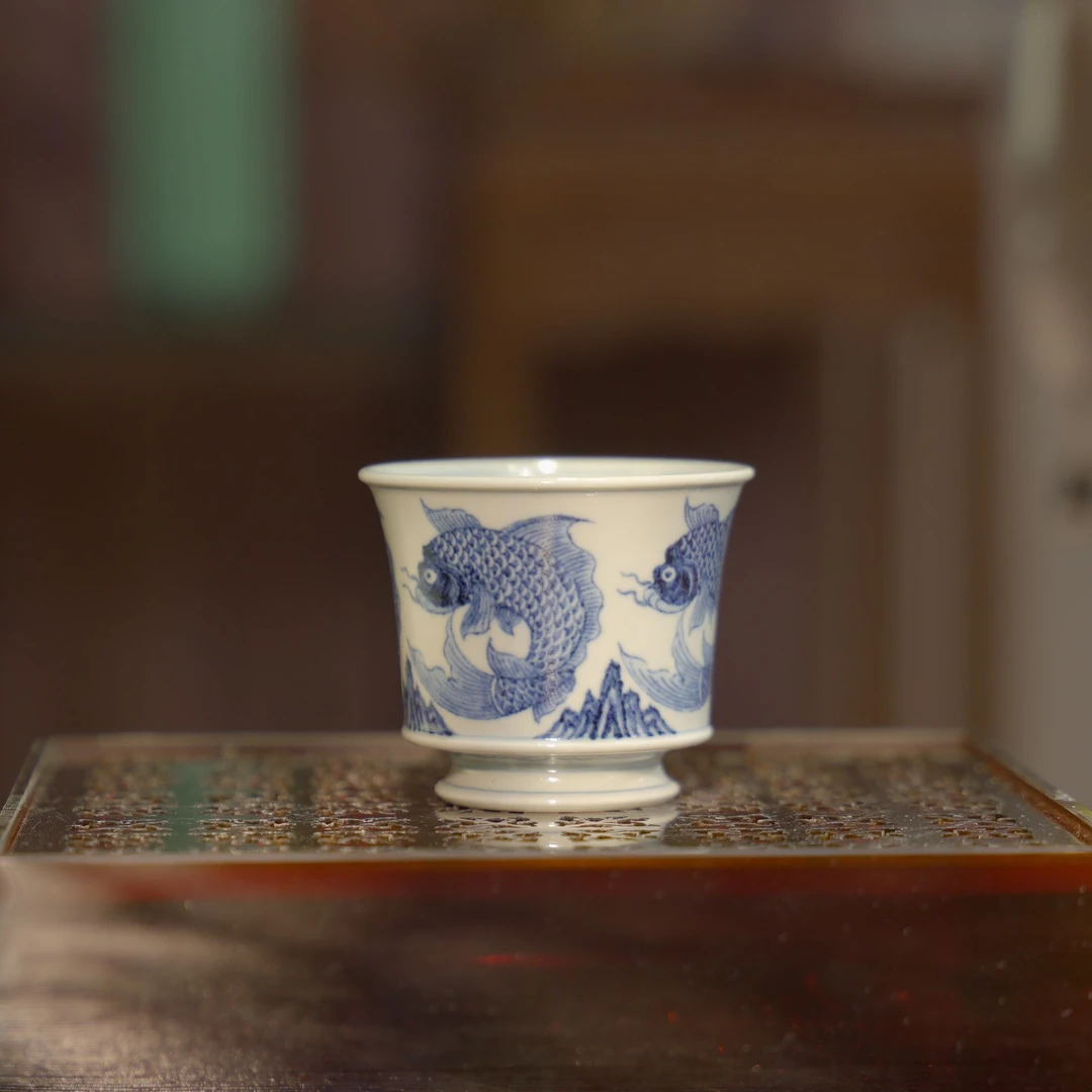 逸古堂 | 团鱼雅足马蹄杯 80ml 景德镇陶瓷纯手工手绘茶杯茶具