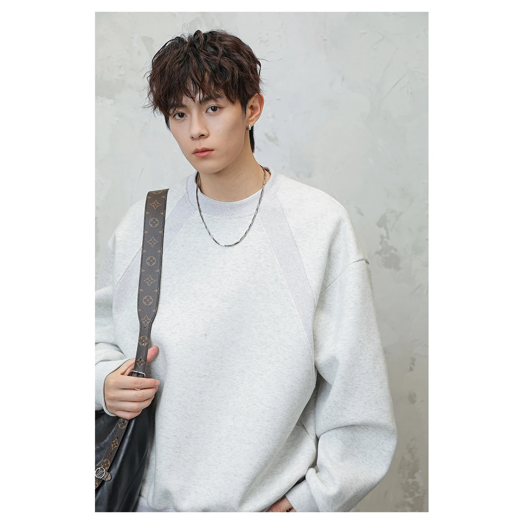 青少年秋冬款圆领冬季加厚卫衣美式复古长袖上衣宽松男士冬季休闲