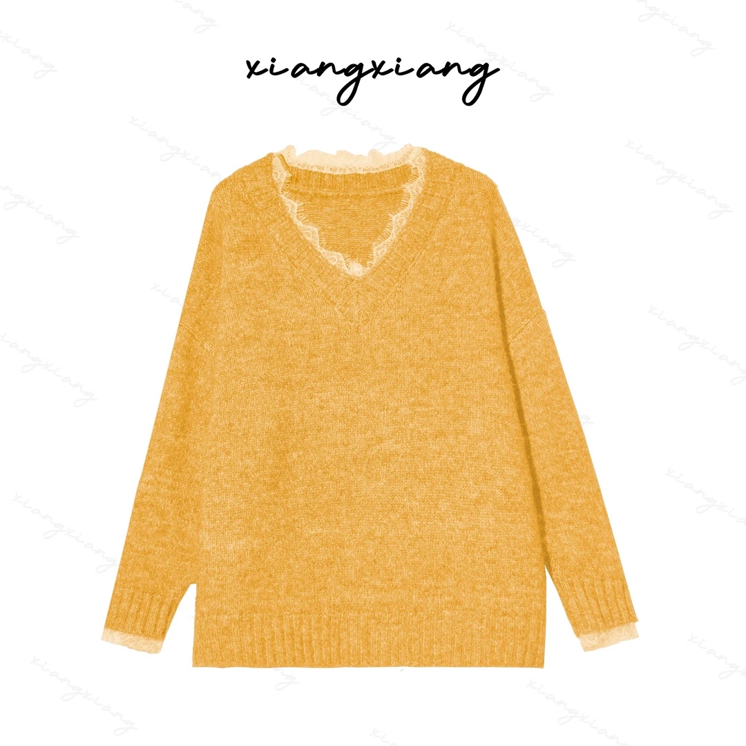 毛衣女宽松慵懒风长袖韩版蕾丝边冬季新款针织衫内搭上衣YN9202