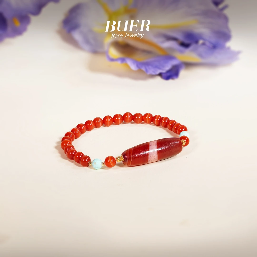 【不二】红肉一线玛瑙18K金DIY手串6mm (多样性发)