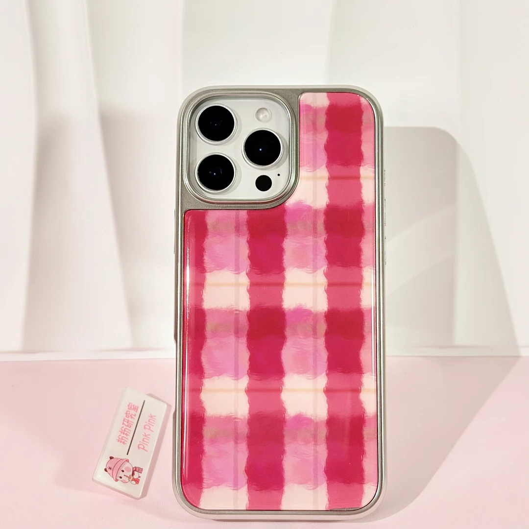 粉粉/ins电镀水彩格纹 适用iphone16promax/15/14/13苹果手机壳