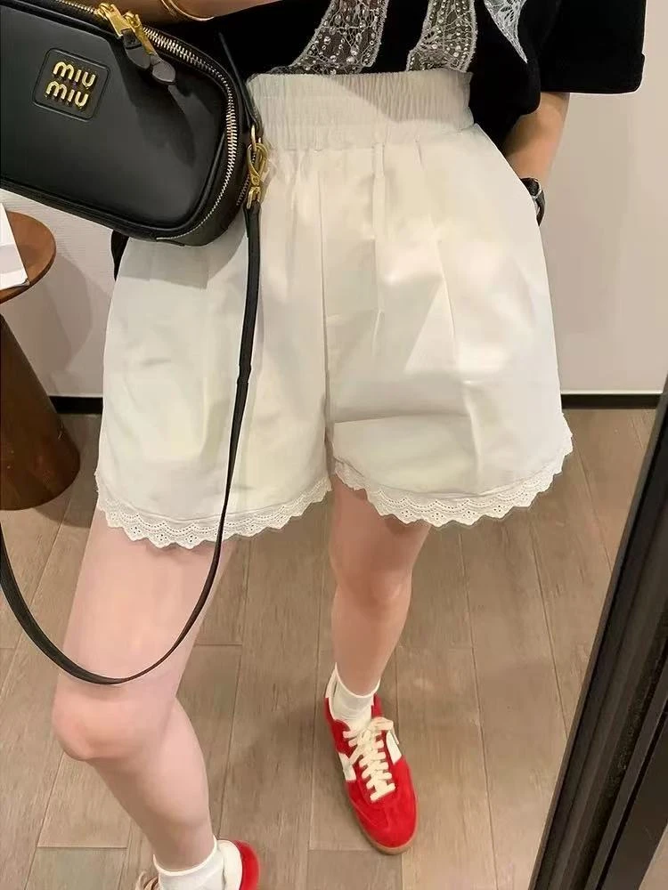 恒鑫安甜美韩系高腰花边睫毛短裤