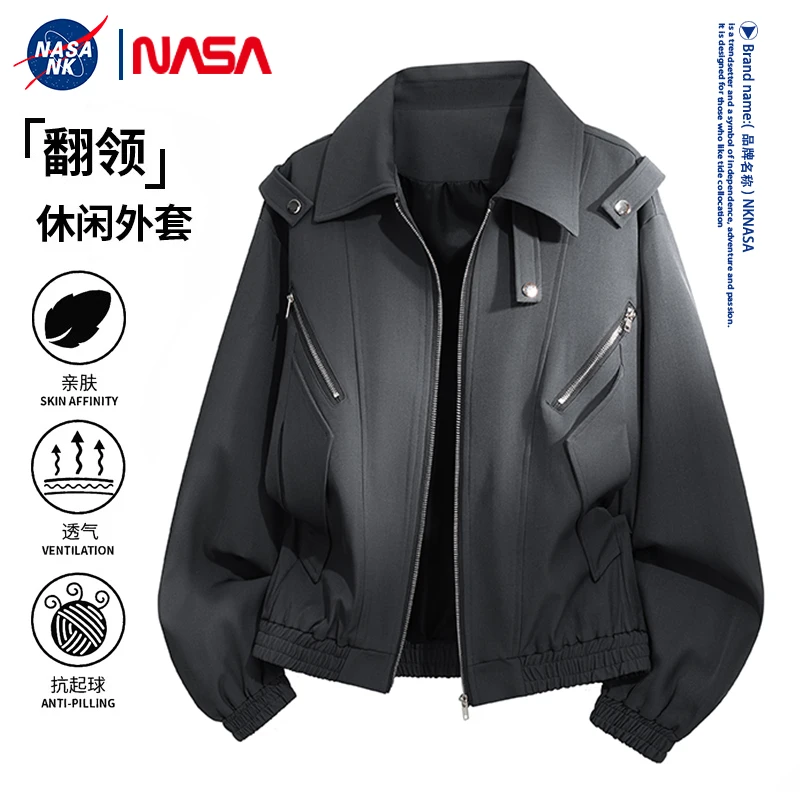 NASA联名美式复古解构拉链夹克外套男士秋季宽松休闲防风翻领上衣