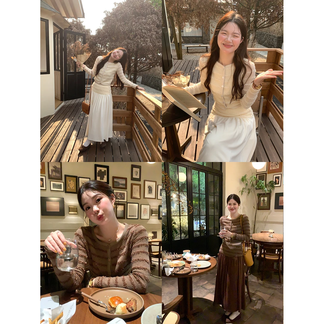 火火火【千层慕斯】韩系温柔小众针织开衫半身裙套装S37720HH53