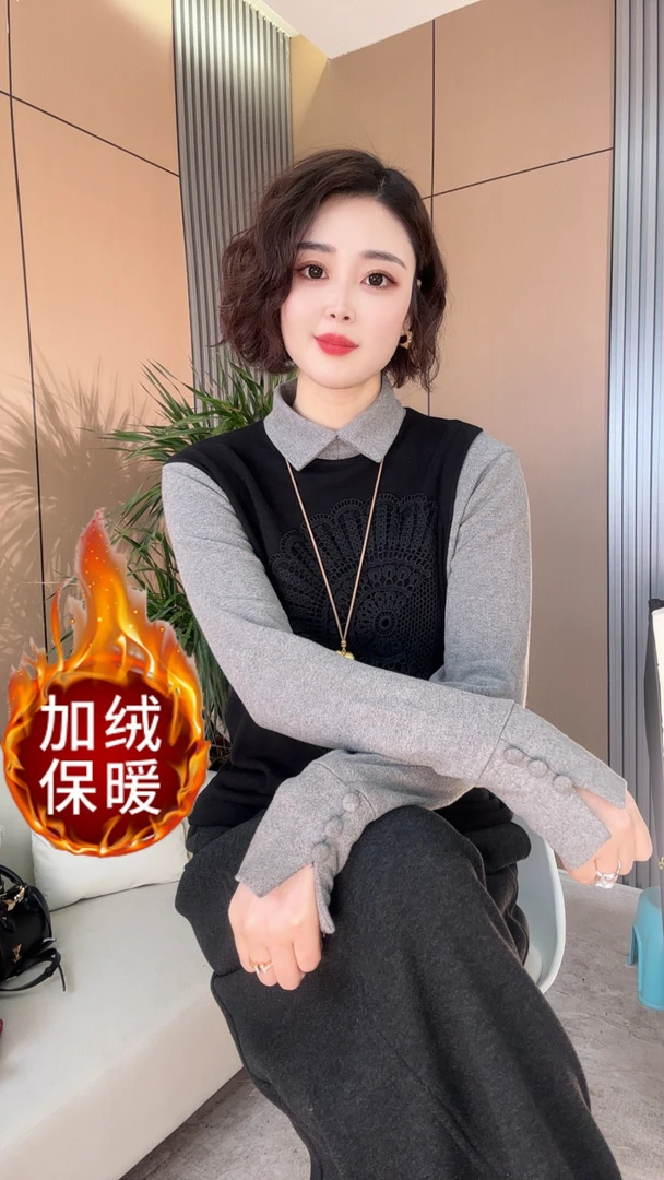 秋冬假两件钩花衬衣双面加绒单穿打底百搭保暖休闲女士上衣0103