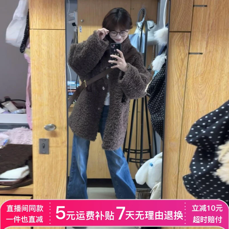 秋冬2025新款韩系复古软糯羊羔毛绒外套女高级感宽松显瘦加厚上衣