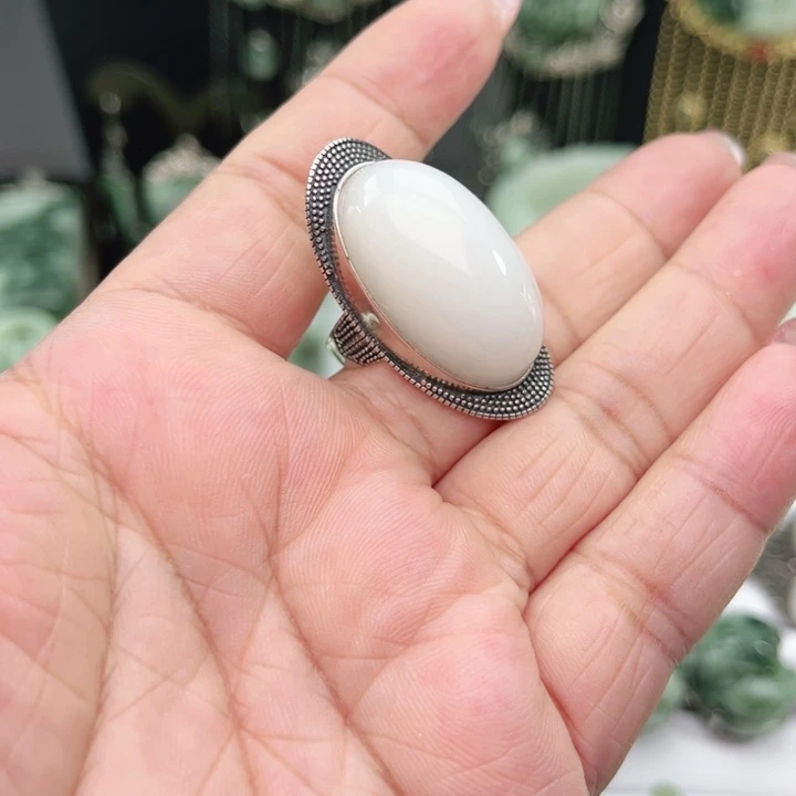 和田玉银S925镶嵌戒指