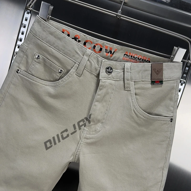 2025年欧版秋季新款男士香槟色J加绒牛仔裤修身弹力小直筒牛仔裤