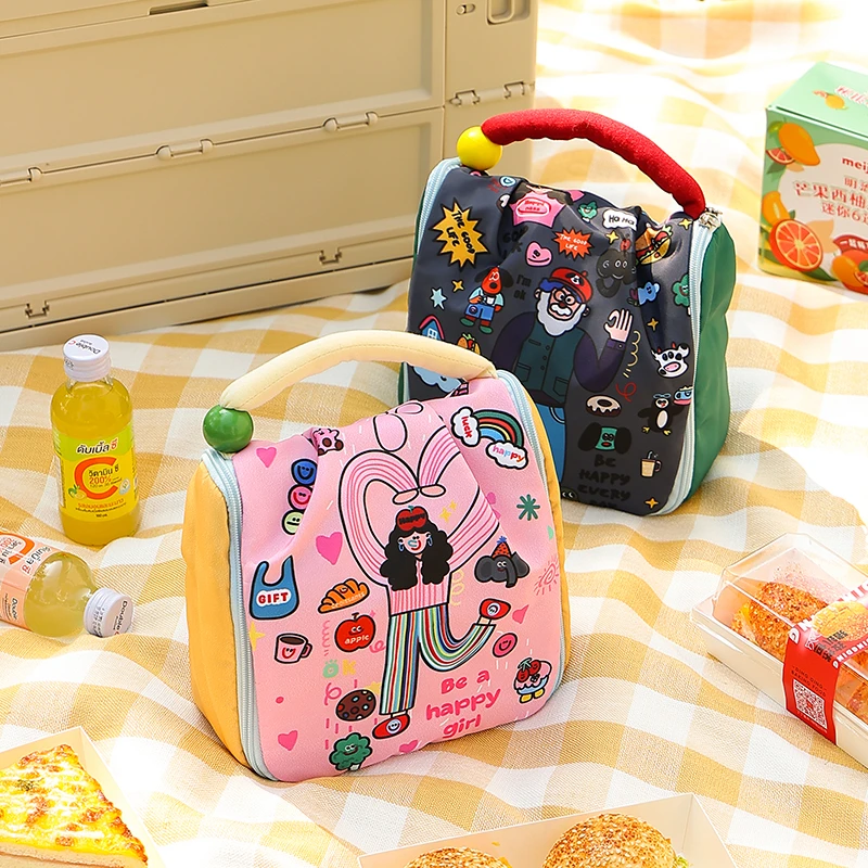 新款便当袋保温包便携式大容量包包餐具收纳包吃饭用的饭包麻布袋