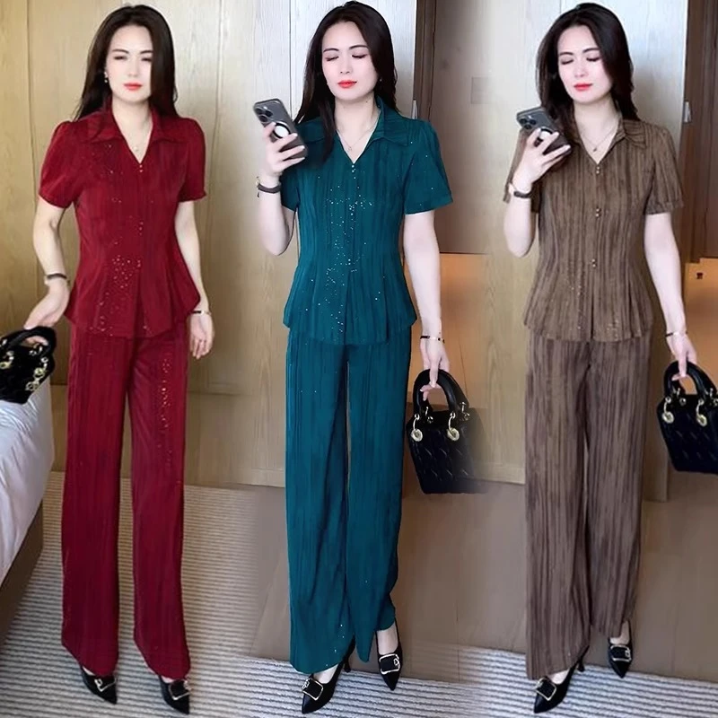 无品牌冰丝时尚夏装套装女夏季新款洋气显瘦V领女生韩系ins衣服