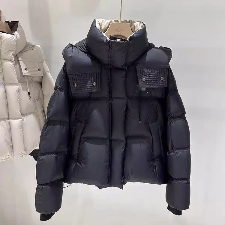 欧货大码连帽棉服女短款冬季显瘦韩版休闲小个子设计感面包服外套