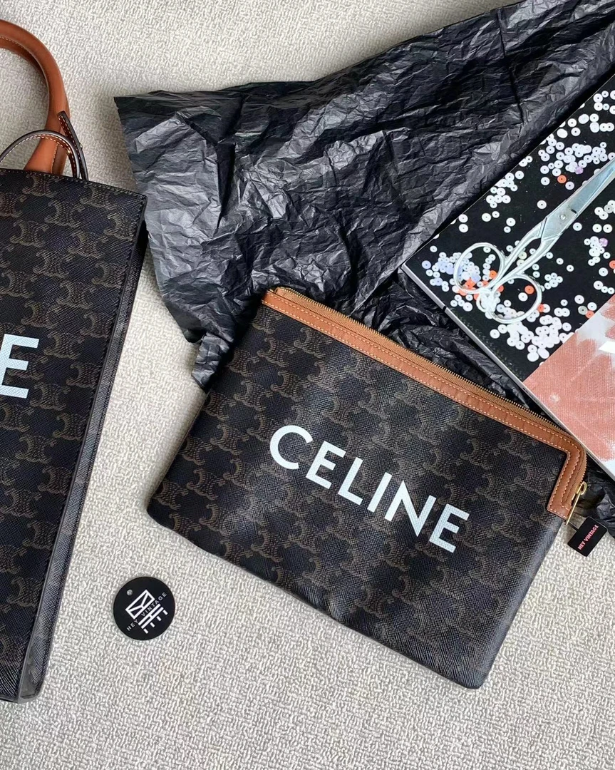 95新 Celine/思琳 黑色老花手拿包 24cm 16575790