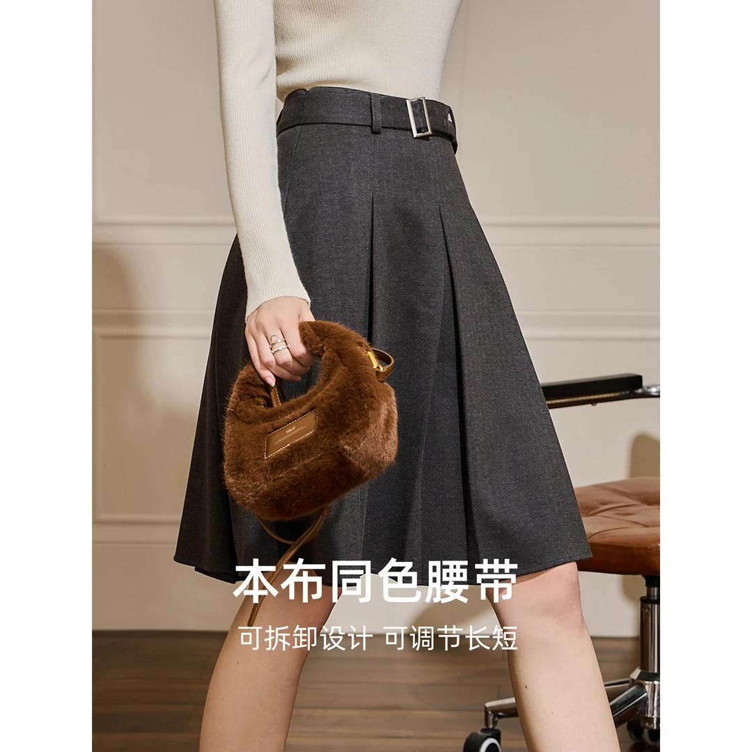 【赠腰带】库恩玛维美式学院风半身裙女2025年冬季新款显瘦百褶裙