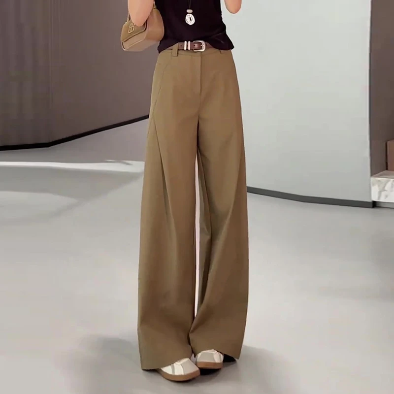 老钱风西装阔腿裤女2025春秋新款梨形身材显瘦抗皱垂坠感风笛裤子