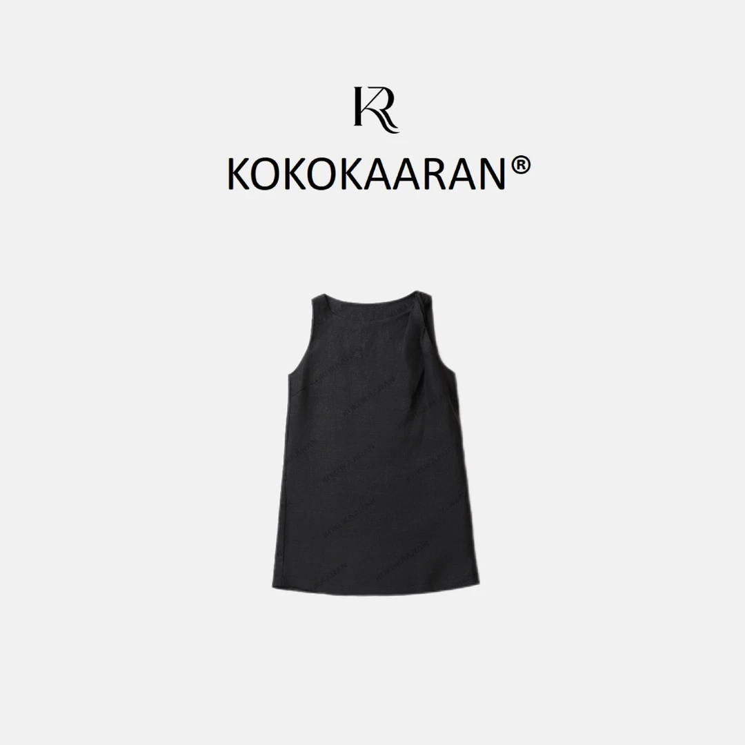 kokokaaran/可可咔伦100%亚麻老钱风妞结设计无袖连衣裙SH250513