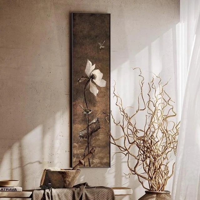 宋代美学荷花入户玄关装饰画侘寂风客厅走廊过道沙发背景装饰画