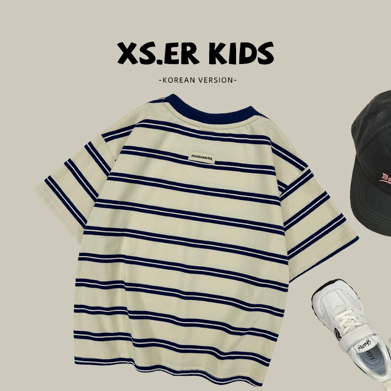 【小首尔】Q2现货-男童韩版简约条纹T恤夏百搭宽松短袖上衣HBB3966