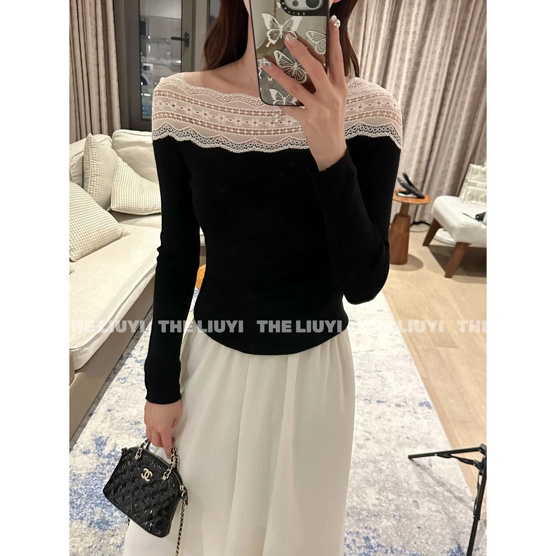 【LIUYI】维多利亚~春季羊毛混纺针织露肩上衣53129