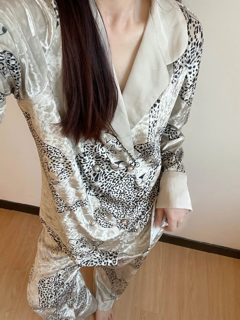 【高级感豹子】法式轻奢印花金丝绒睡衣女冬季新款加绒家居服套装