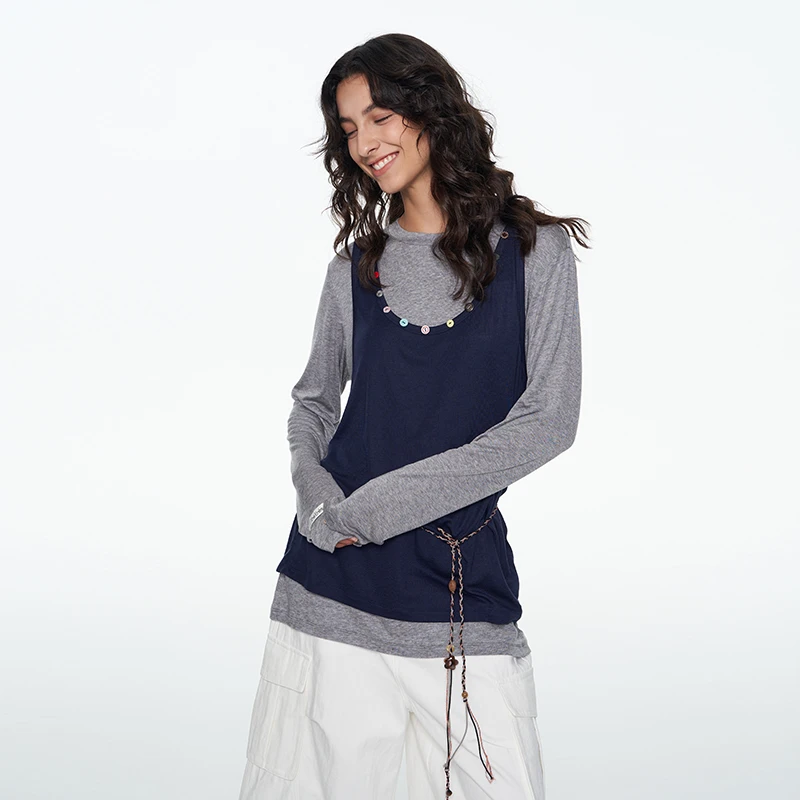 LABERTHREE X THE ENES 叠穿秘籍慵懒显瘦真两件撞色宽松彩扣T恤