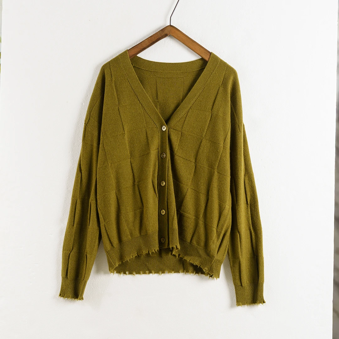 TOJI佗寂时尚新款百搭文艺休闲女装针织棋盘格羊毛开衫#ZXO3S542