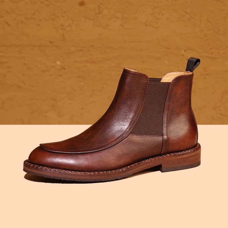 【原创手工】切尔西靴子男短靴复古百搭商务皮鞋中邦秋冬新款高帮靴