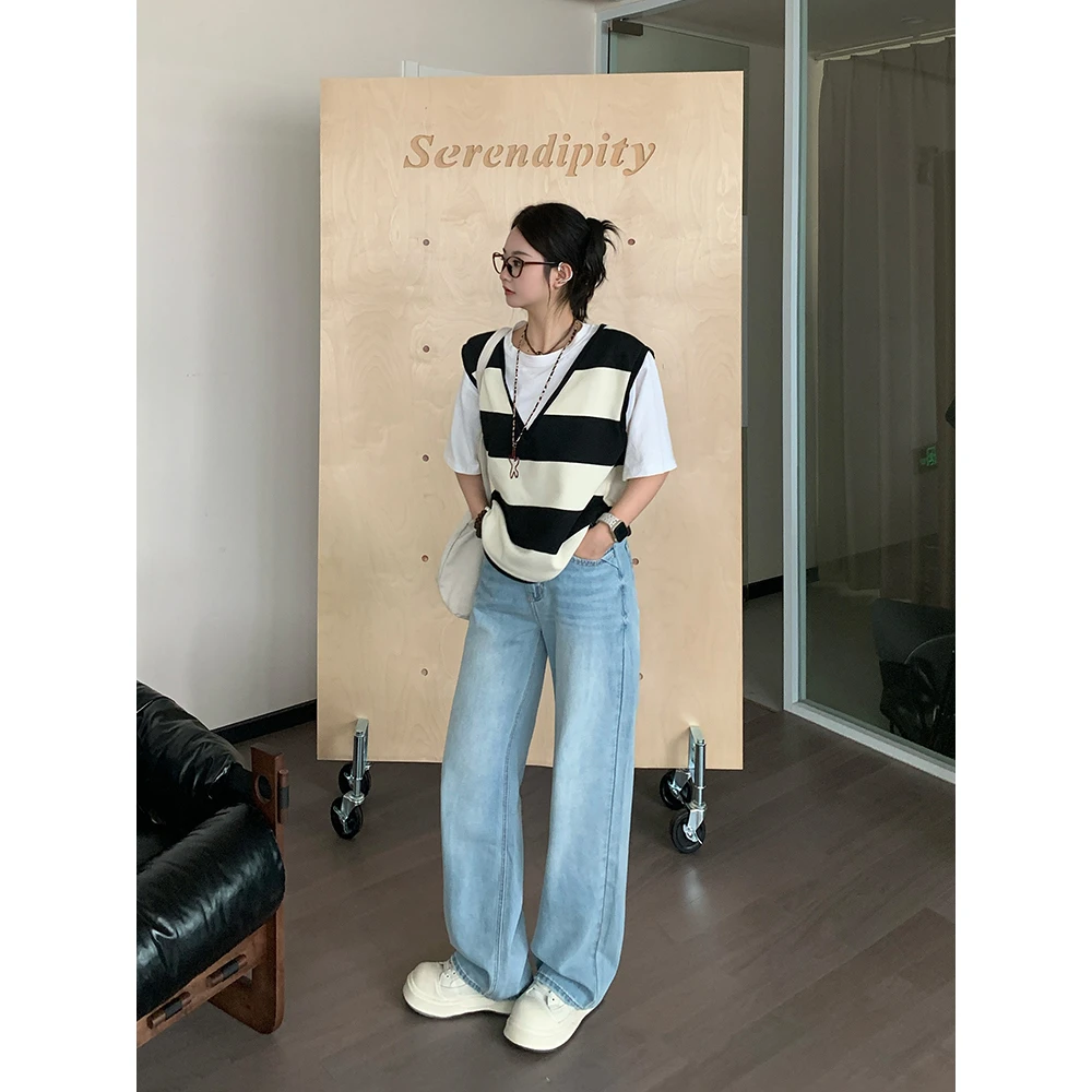 DUOXINIU/多喜牛/Oye夏季新款牛仔阔腿裤显瘦直筒复古百搭宽松