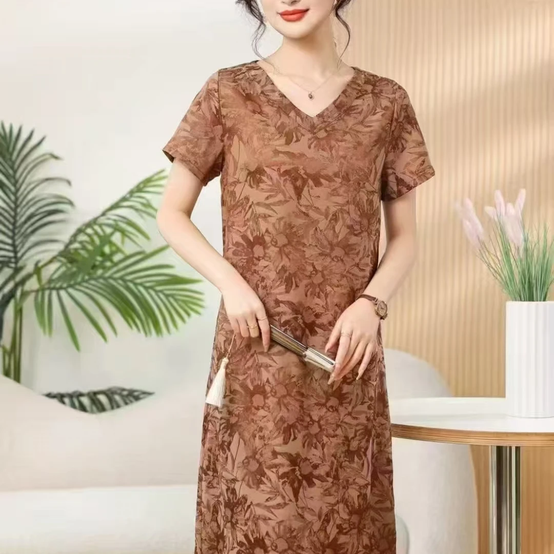 9913-气质中长款时连衣裙百搭遮肉裙子【富通物流】