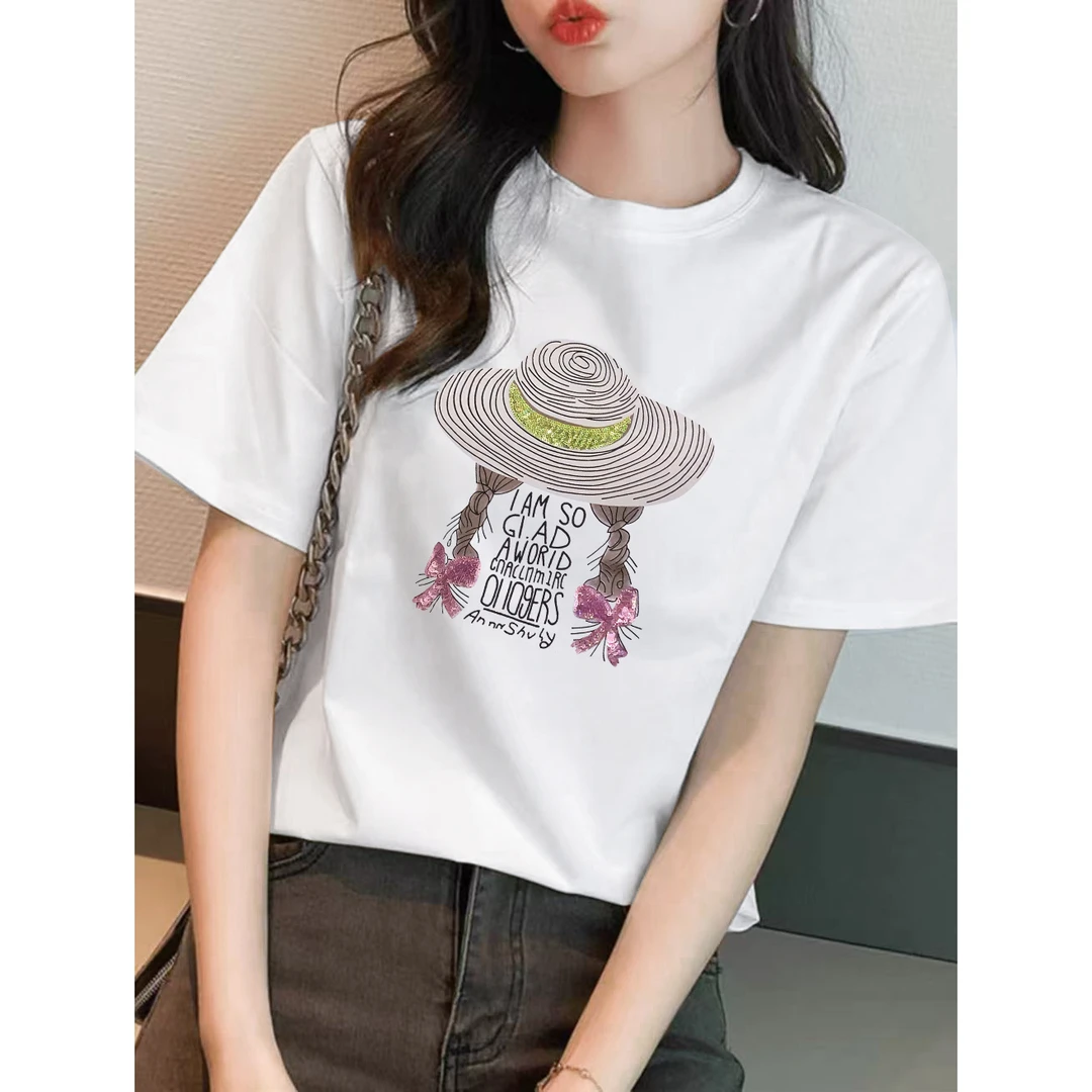 咖色帽子 夏季印花短款显瘦百搭设计感小众设计师t恤