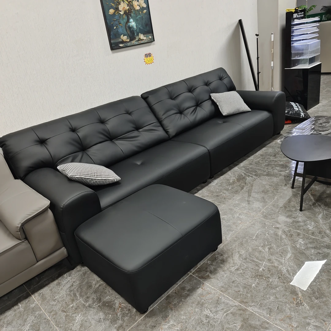 大黑熊真皮沙发轻奢客厅直排带脚踏沙发极简